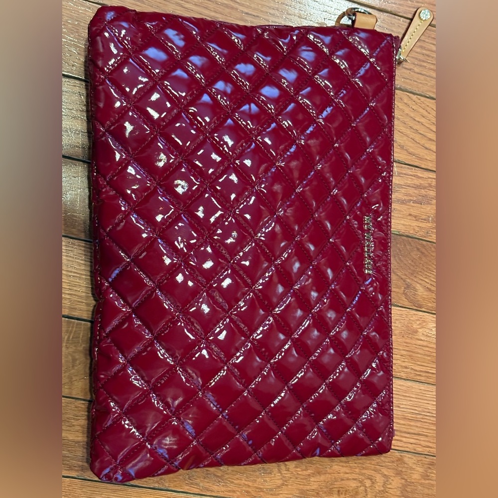 MZ Wallace Metro Large Nylon Pouch in a red patent